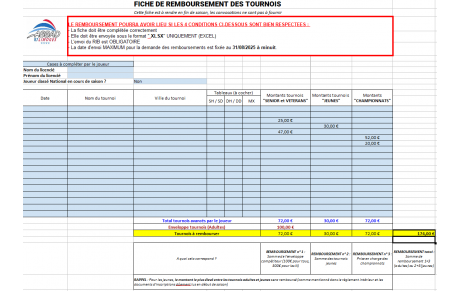 Remboursement des tournois